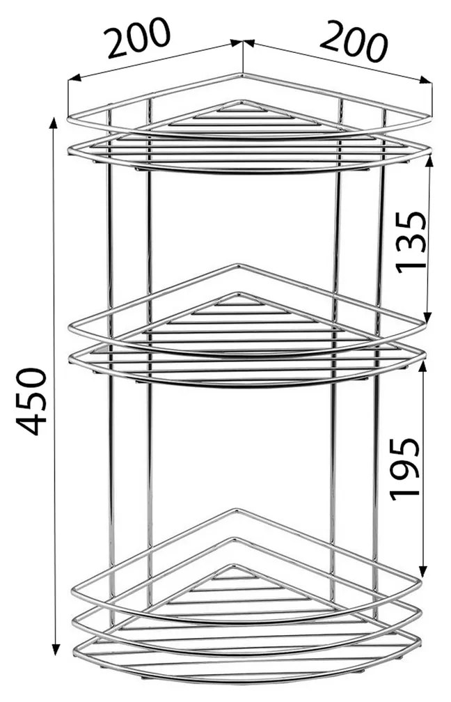 AQUALINE 37015 Chrom line sarokpolc, hármas, ezüst