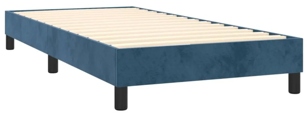 sötétkék bársony rugós és LED-es ágy matraccal 80 x 200 cm