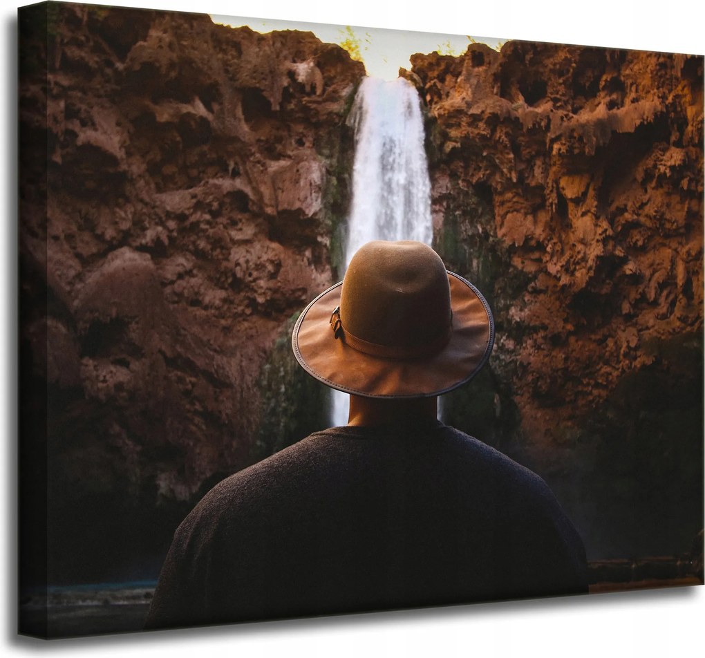 Vászonkép Emberek Vízesés Hegyek 50x40