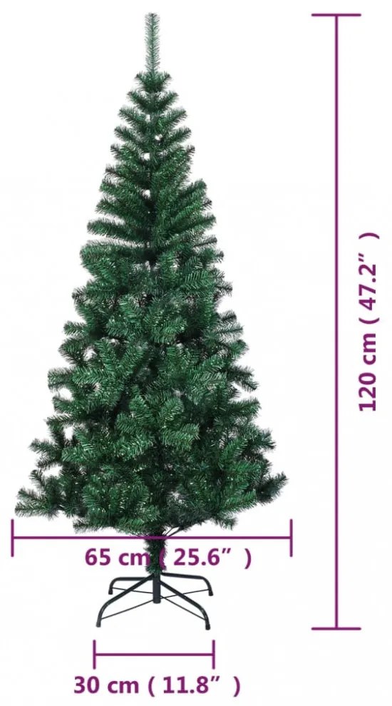 zöld PVC műkarácsonyfa irizáló csúcsokkal 120 cm