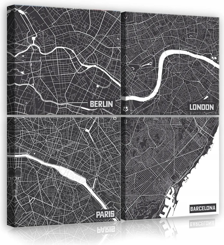 Vászonkép 50x50 Várostérkép Berlin London Párizs Barcelona urban minimalizmus