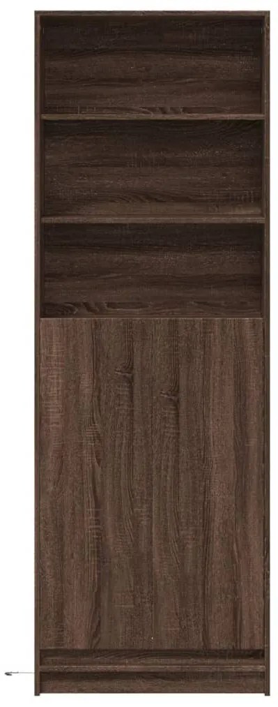barna tölgy szerelt fa magasszekrény LED-ekkel 69x32,5x200 cm
