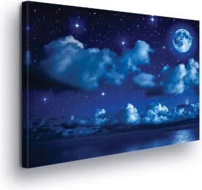 Vászonkép 100x75 Éjszaka hold csillagok ég víz felhők ragyogás tükröződés nyugalom