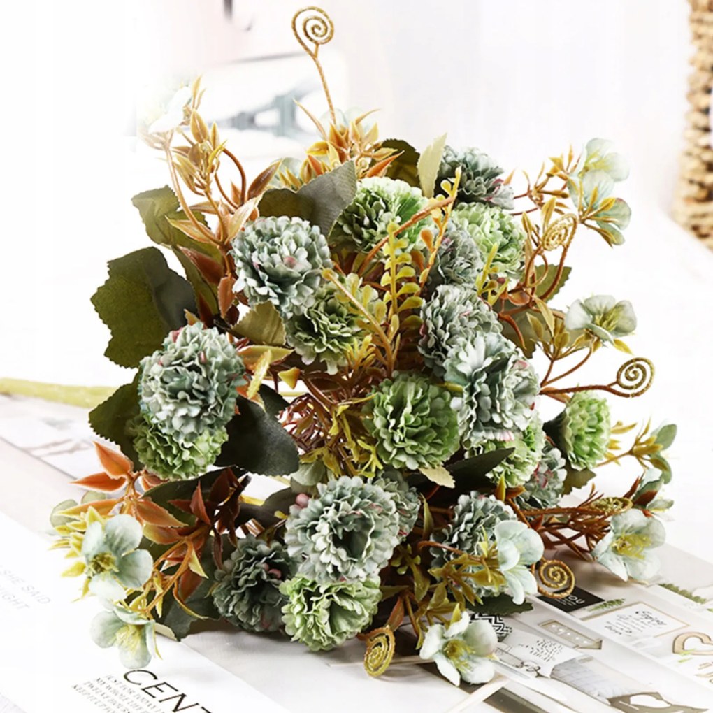 Mesterséges Csokor Szegfű Zöld Levelekkel 30cm Virág Dekoráció Váza Nád