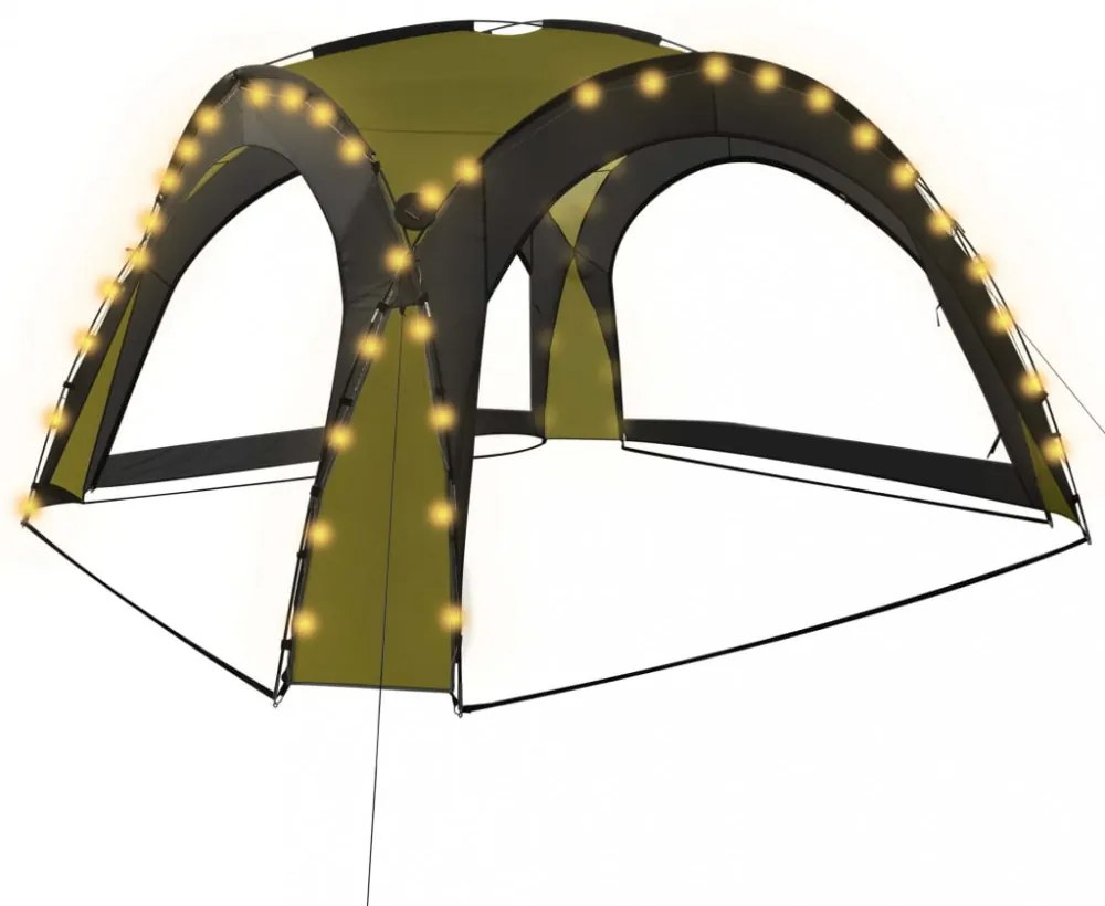 zöld rendezvénysátor LED-del és 4 oldalfallal 3,6 x 3,6 x 2,3 m