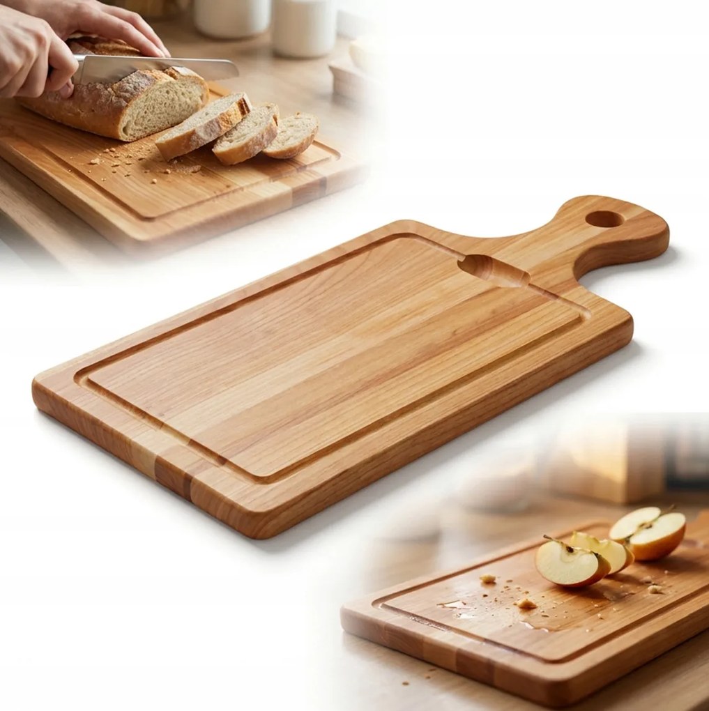 Vágódeszka klasszikus Cseresznye fából, tálaló horonnyal