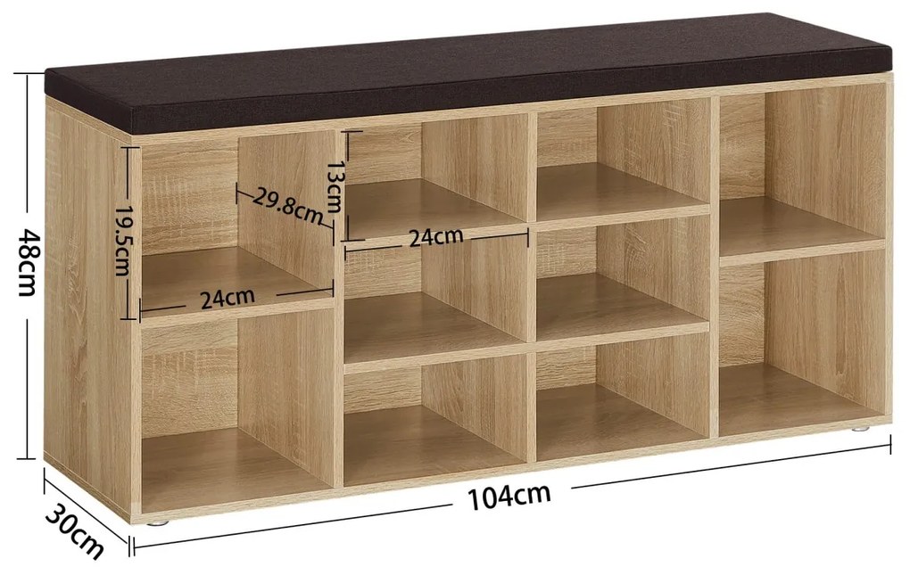 Cipőtartó paddal és barna ülőfelülettel WESO SONOMA 104x30x48 cm