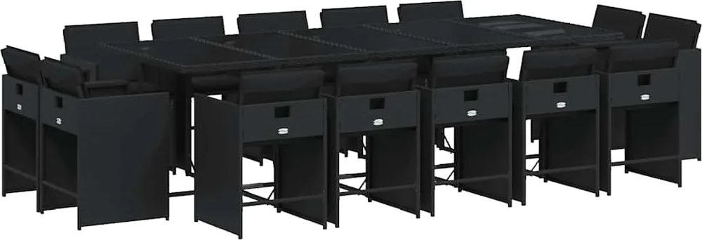 vidaXL 15 részes fekete polyrattan kerti étkezőgarnitúra párnákkal