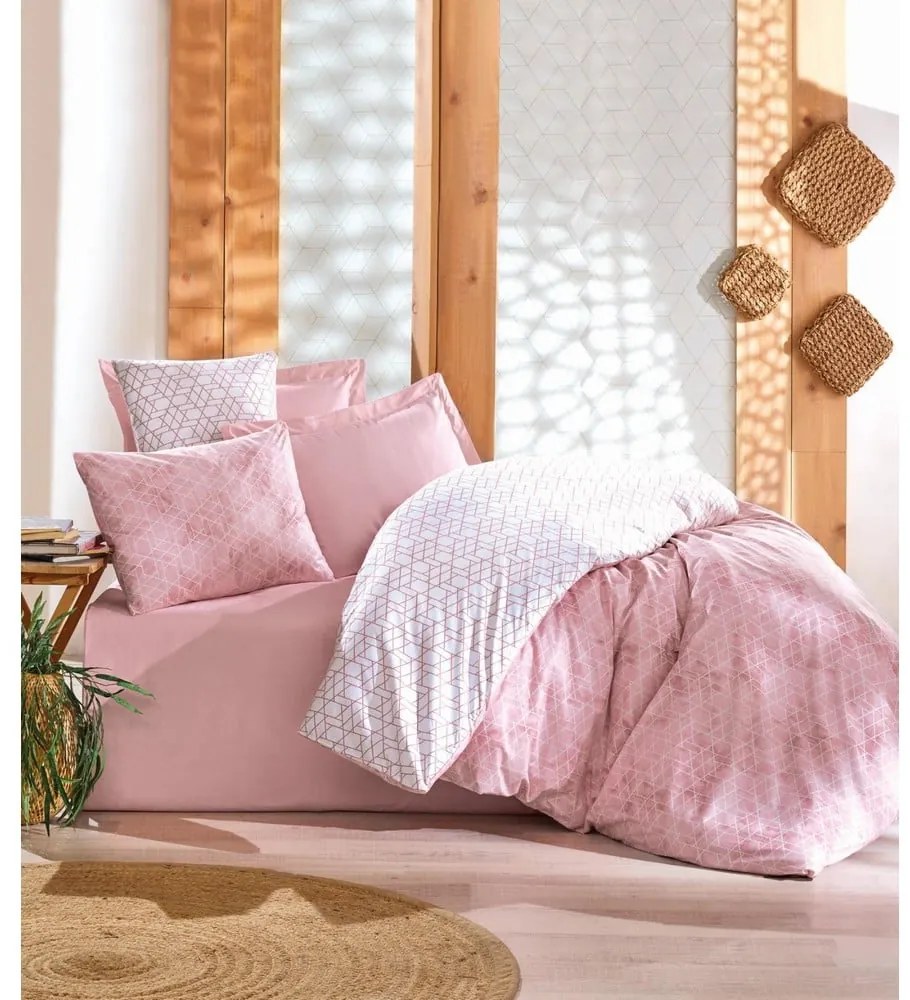 Fehér-rózsaszín kétszemélyes-hosszabbított renforcé pamut ágyneműhuzat 240x220 cm Soft Geometry – Mila Home Luxury