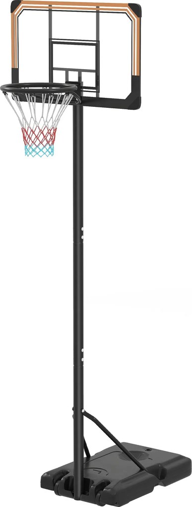 SPORTNOW Kosárlabda Gyűrű Kültéri Állvánnyal, 182-213 cm Magasságban Állítható Kosárlabdás Állvány Kerekekkel, Víz- vagy Homoktartályos Alap, Kosárlab