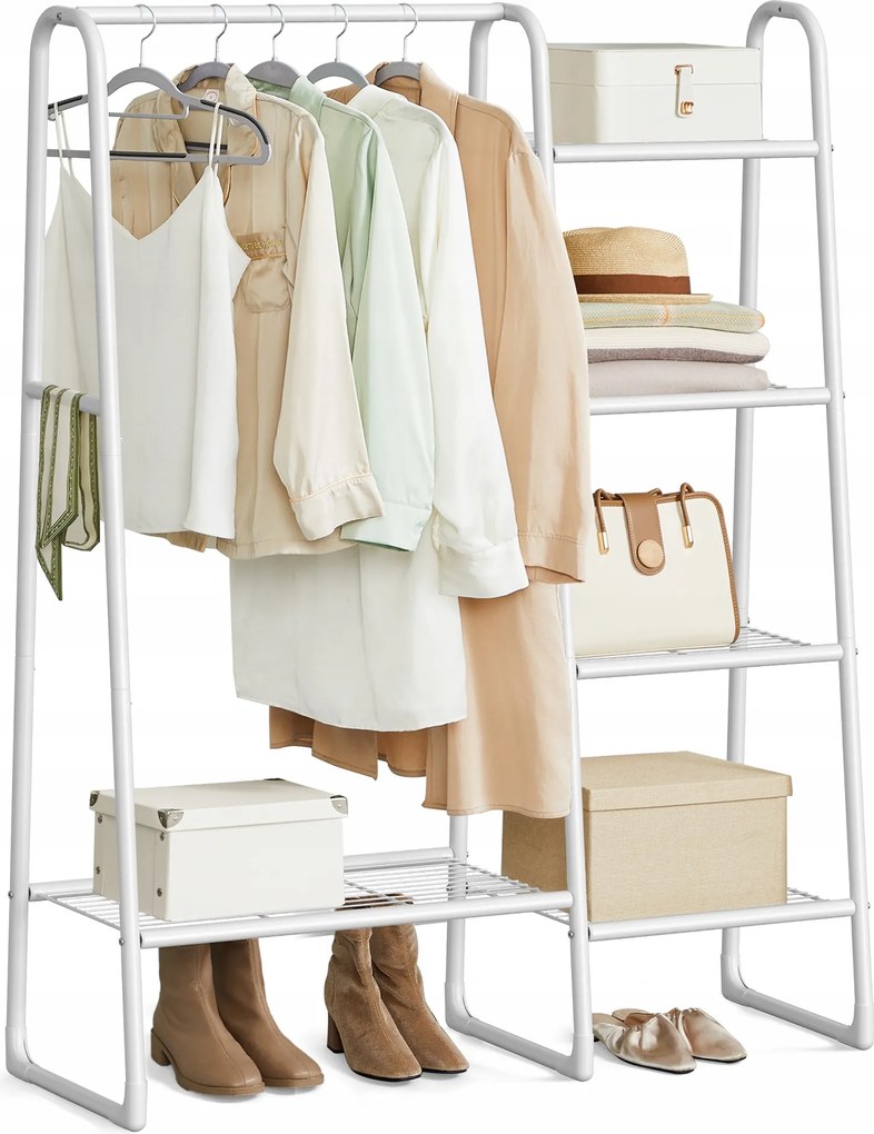Szabadon álló ruhaakasztó 5 polccal, fehér