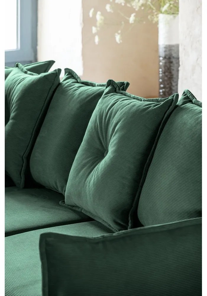 Zöld kordbársony kinyitható sarokkanapé (bal oldali-U alakú) Lazy Lukka – Miuform