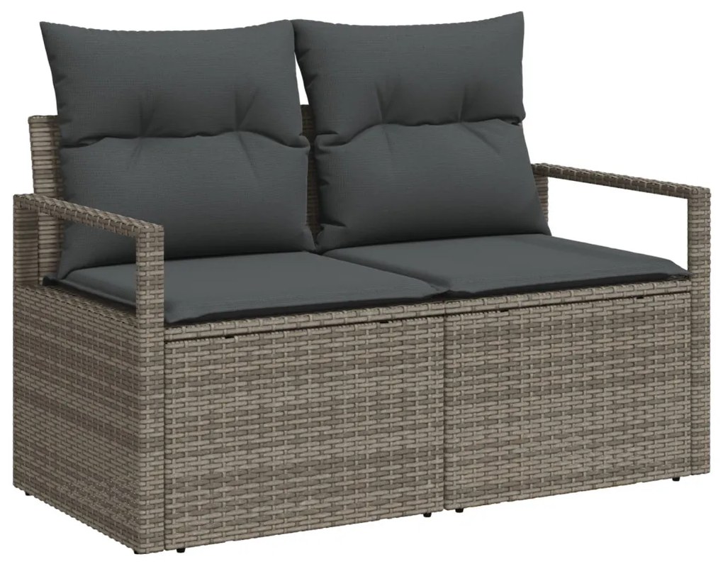 9 darabos Kert Sofa Szett Párnákkal Szürke Poli Rattan, 2 Személyes Kert Sofa Tárolóval és Párnákkal Szürke Poli Rattan