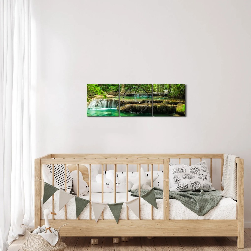 Kép - Zöld vízesés (órával) (90x30 cm)