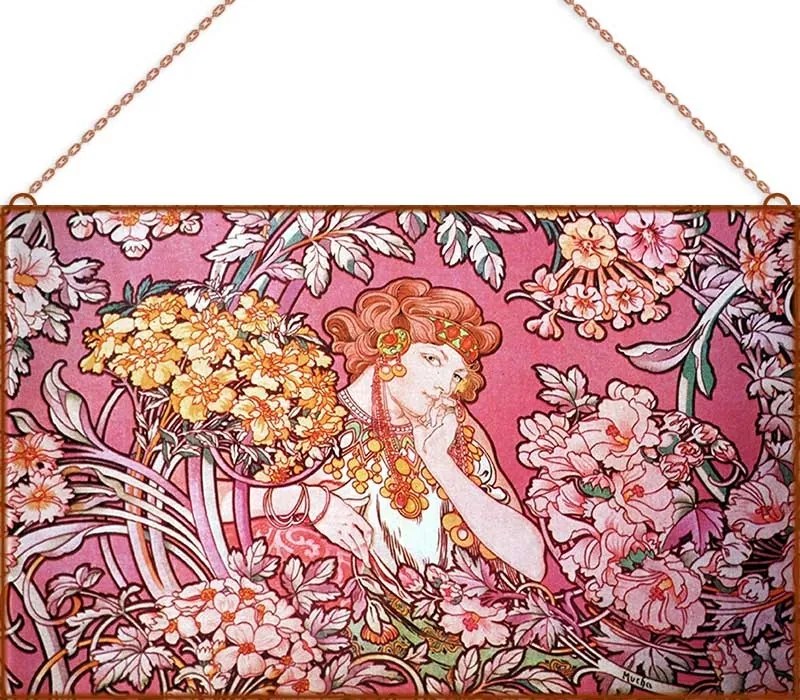 Alfons Mucha - Les Fleurs üvegkép, falikép
