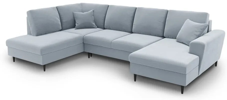 Világoskék bársony kinyitható tárolóhelyes sarokkanapé (bal oldali-U alakú) Kyoto – Cosmopolitan Design
