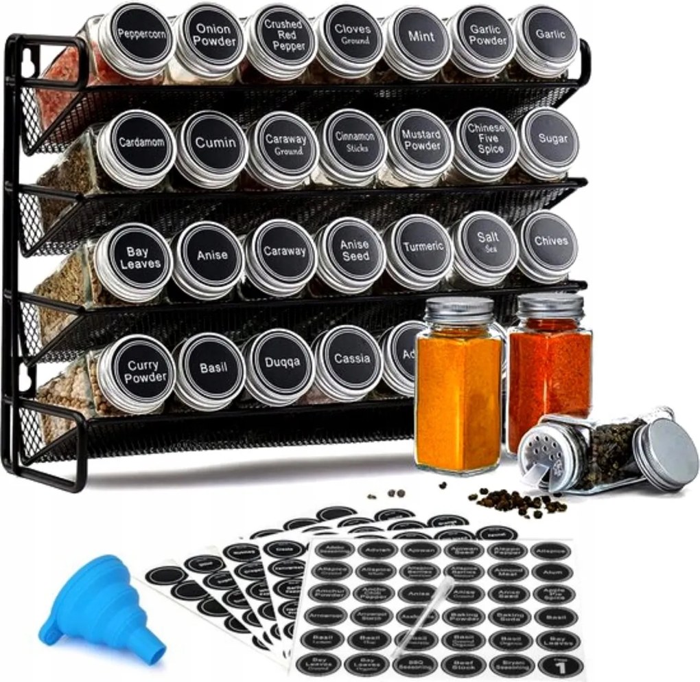 Fűszertartó Szervező Elegáns Fűszertartó Állvány 28 üveggel címkék