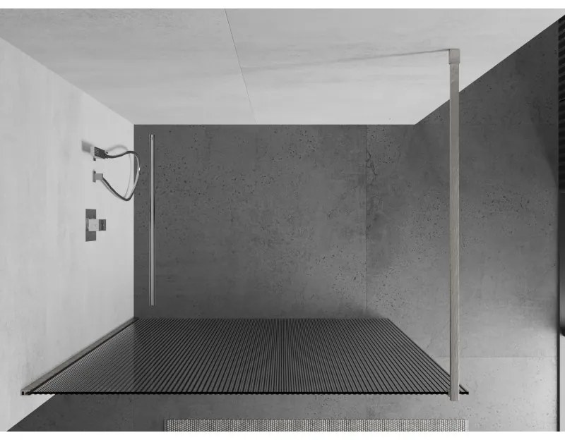 Mexen Kioto, Walk-In zuhanyparaván 140 x 200 cm, 8 mm-es üveg bordás mintával, csiszolt acél profil, 800-140-101-97-09