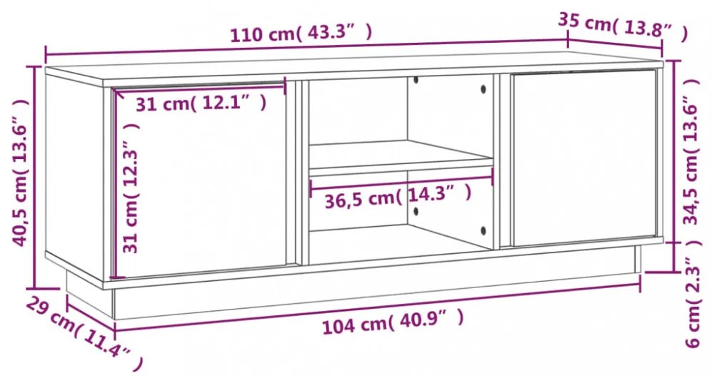 tömör fenyőfa TV-szekrény 110 x 35 x 40,5 cm