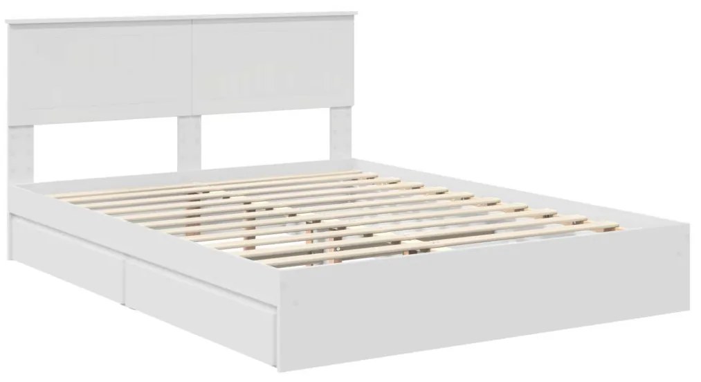 vidaXL Ágykeret fiókkal fejtámlával Fehér 150 x 200 cm Faanyag