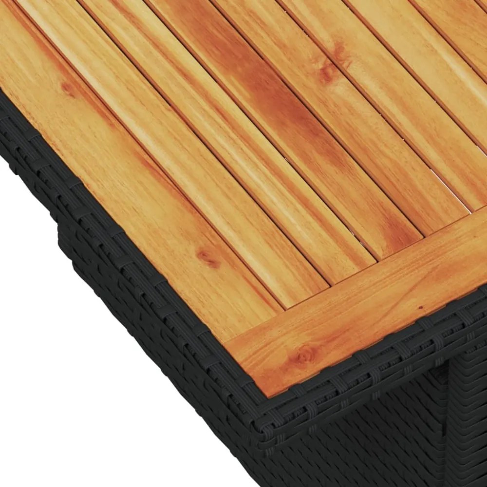 fekete polyrattan és akácfa kerti asztal 100 x 55 x 73 cm