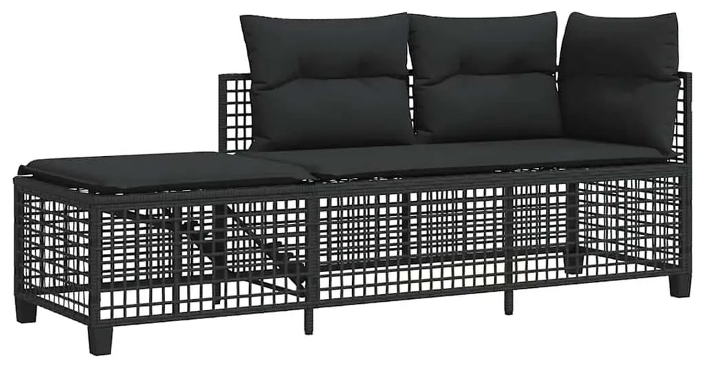 3 részes fekete polyrattan kerti sarokkanapé garnitúra párnával