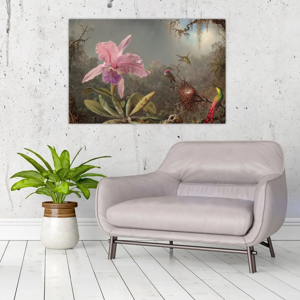 Kép - Martin Johnson Heade, Cattleya Orchid and Three Hummingbirds, reprodukciók (90x60 cm)