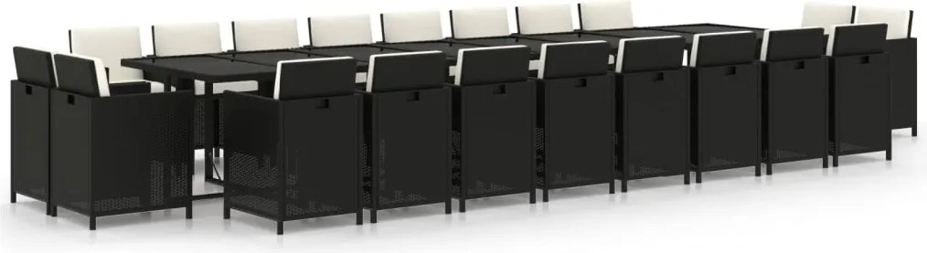 vidaXL 21 részes fekete polyrattan kerti étkezőgarnitúra párnákkal