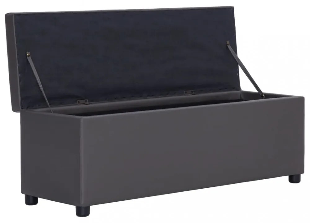 szürke műbőr pad tárolórekesszel 116 cm