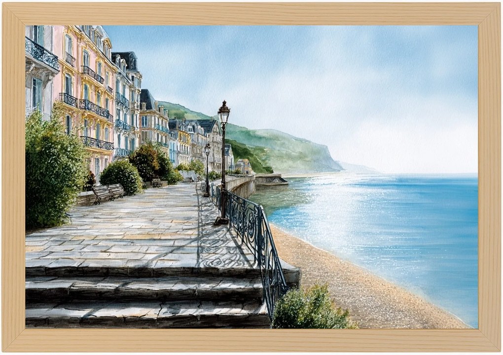 Poszter Keret Fa Tájkép Franciaország Város Sétány Tenger Nap 60x40