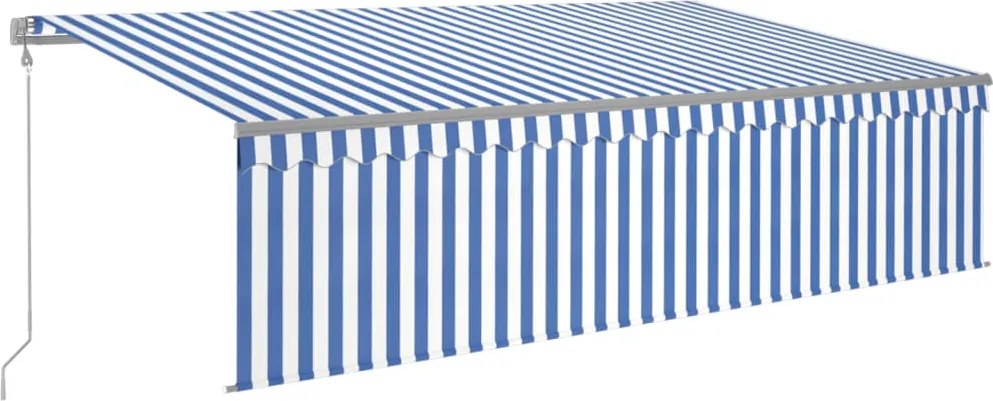 vidaXL kék és fehér redőnyös, szélérzékelős, LED-es napellenző 5x3 m