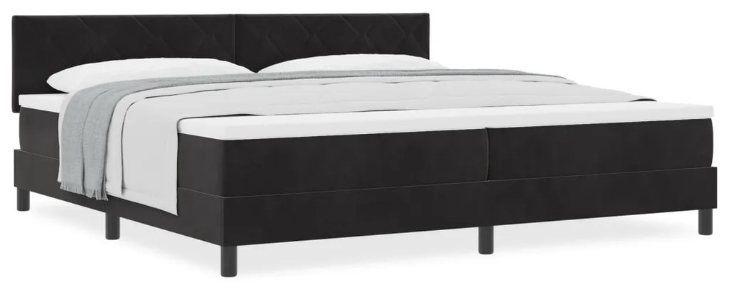 Boxspring Ágy Matraccal Fekete 200x200 cm Bársony