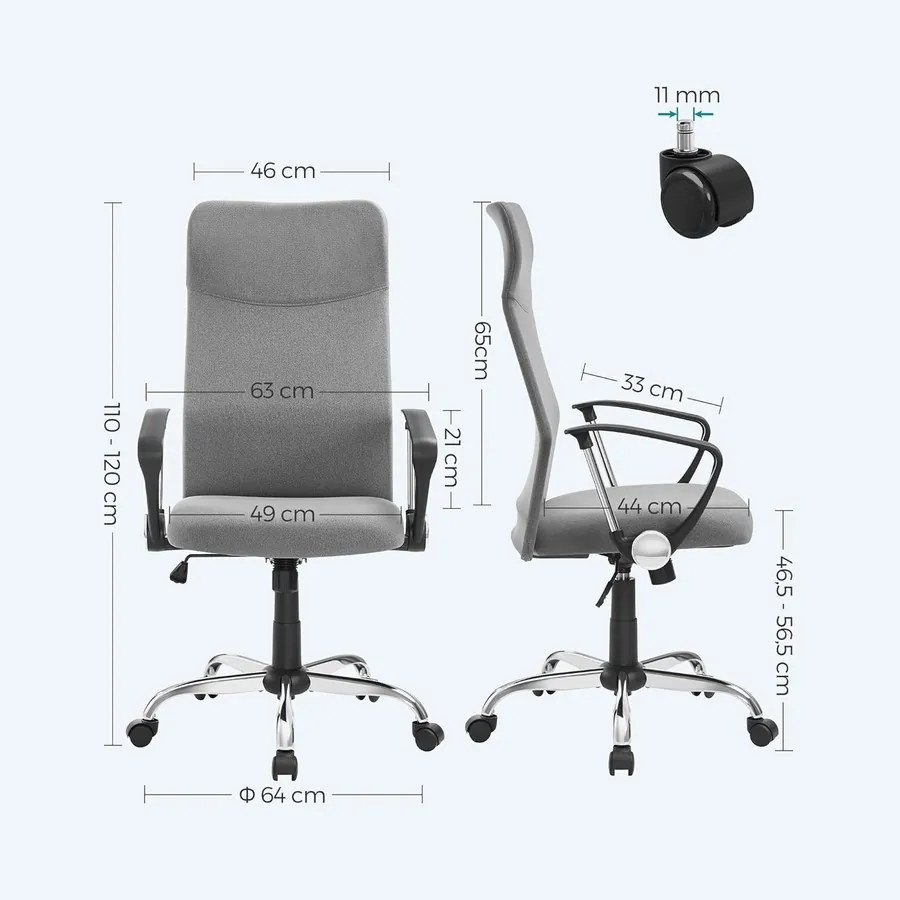 Ergonomikus irodai forgószék párnázott ülőfelülettel, hintamechanikával, állítható magassággal, 120 kg teherbírással, szürke