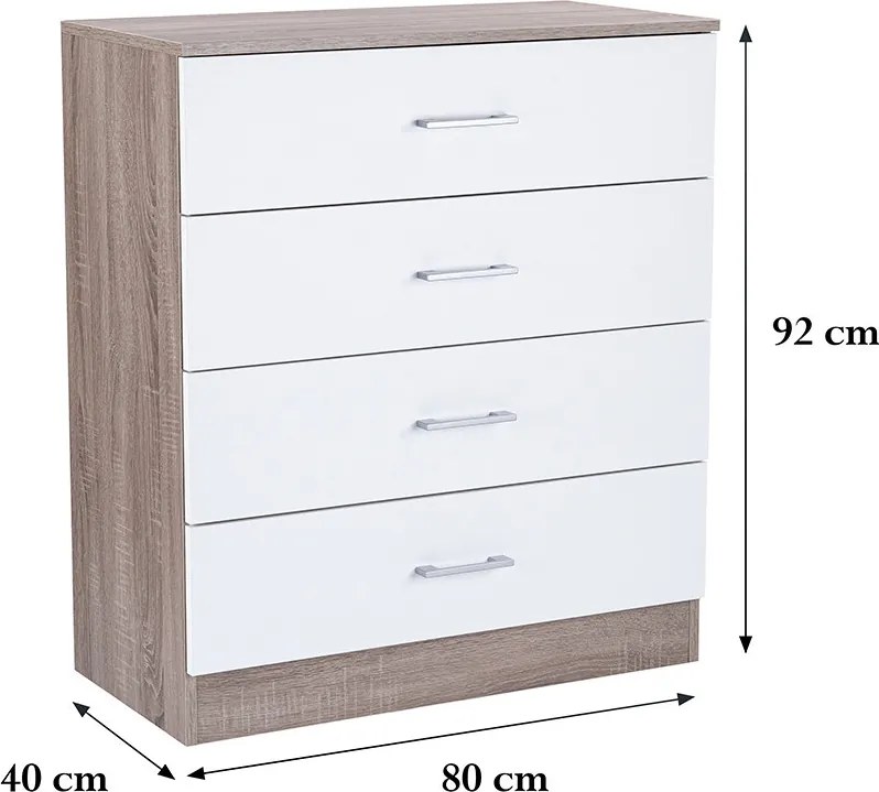 Miami komód 4 fiókos 80x92 cm fehér-yorki tölgy