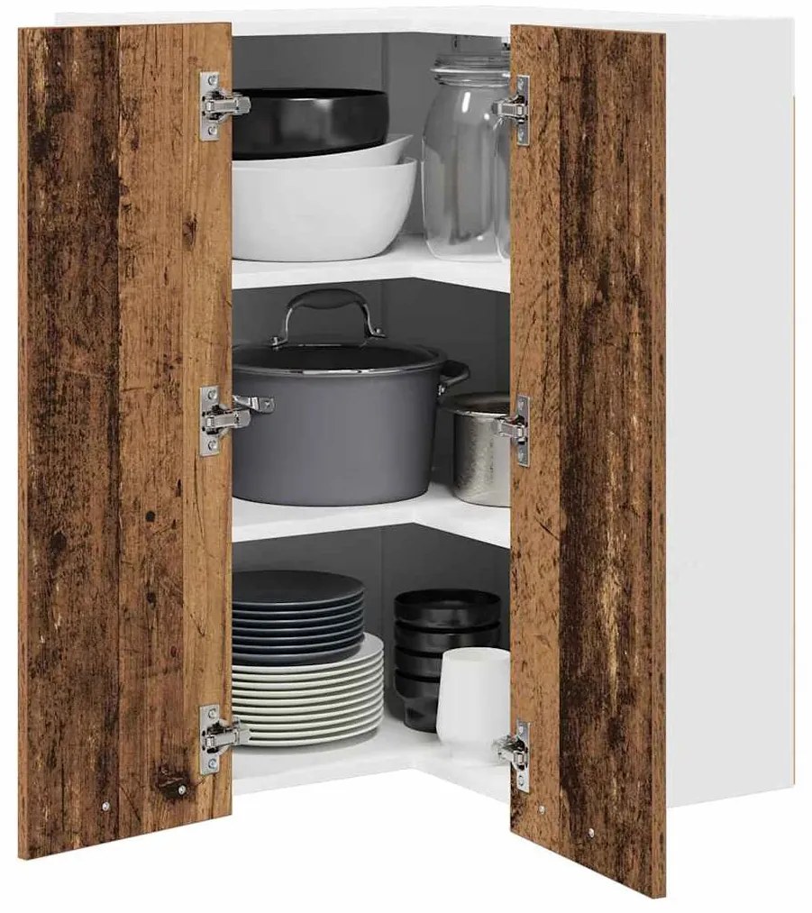 Függő szekrény Riga Régi fa és fehér 57 x 57 x 80 cm Faanyag