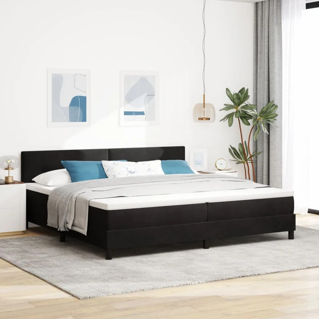 Boxspring Ágy Matrac 200x200 cm Fekete Bársony