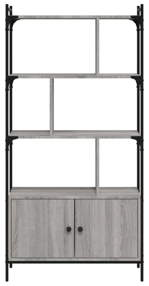 szürke sonoma szerelt fa könyvespolc ajtókkal 76,5x30x154,5 cm