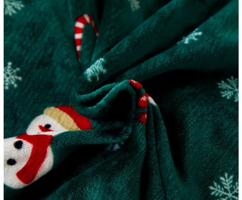 HÓEMBER ÉS GINGERBREAK zöld mikroplüss ágynemű + SOFT fehér mikroplüss lepedő 90x200 cm
