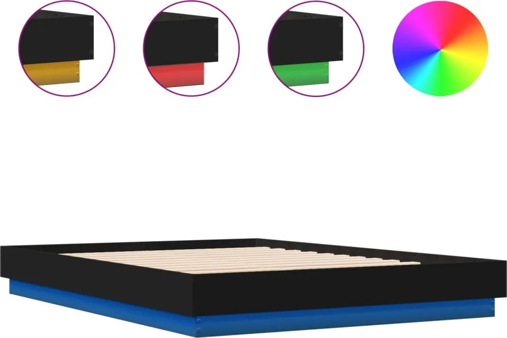 vidaXL fekete ágykeret LED-es matrac nélkül 150 x 200 cm