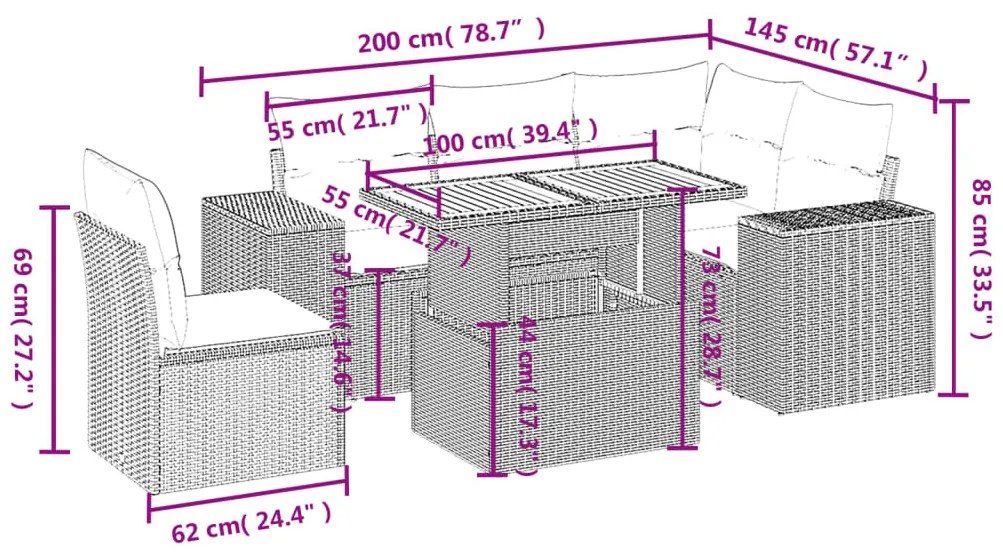 6 részes szürke polyrattan kerti ülőgarnitúra párnákkal