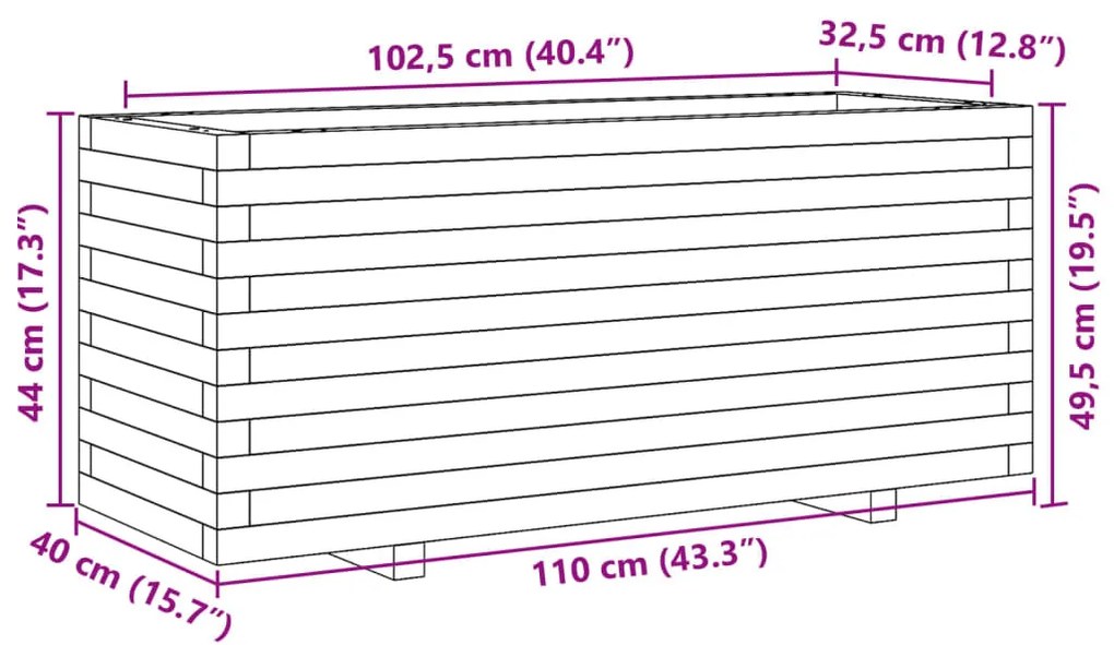 impregnált fenyőfa kerti virágláda 110 x 40 x 49,5 cm