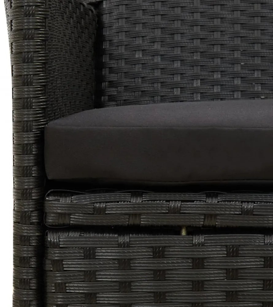 vidaXL 5 részes fekete polyrattan kültéri étkezőszett párnákkal