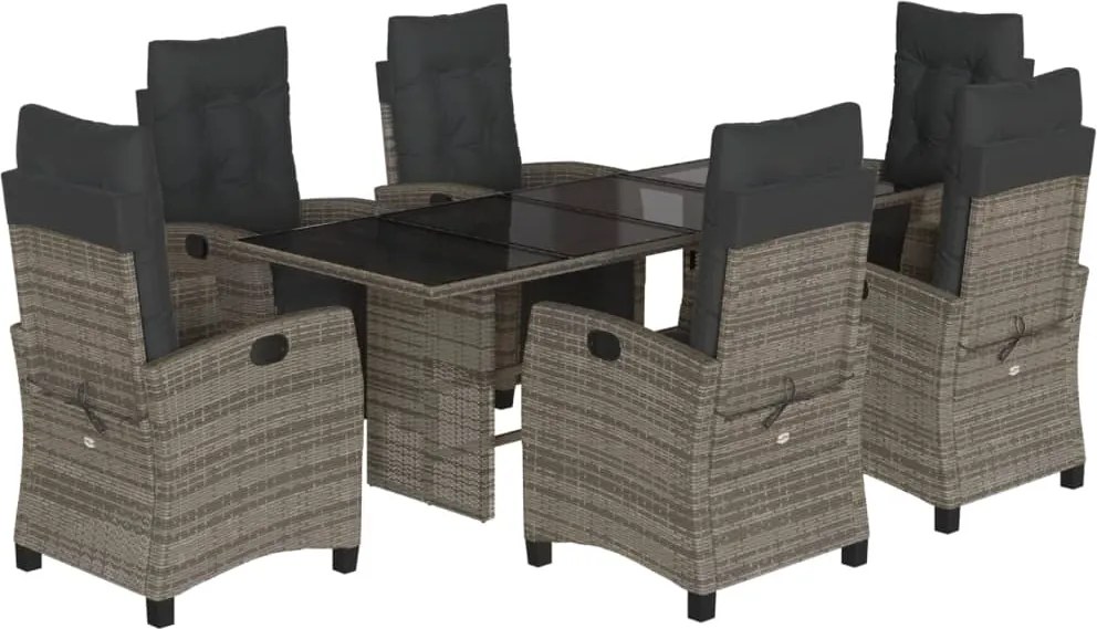 vidaXL 7 részes szürke polyrattan kerti étkezőgarnitúra párnával
