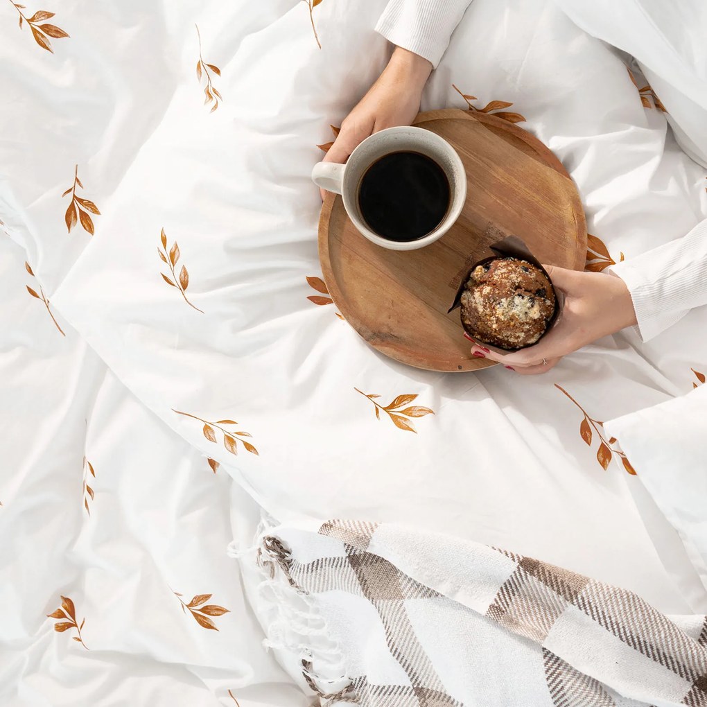 Goldea pamut ágyneműhuzat - barna őszi levelek 240 x 220 és 2db 70 x 90 cm