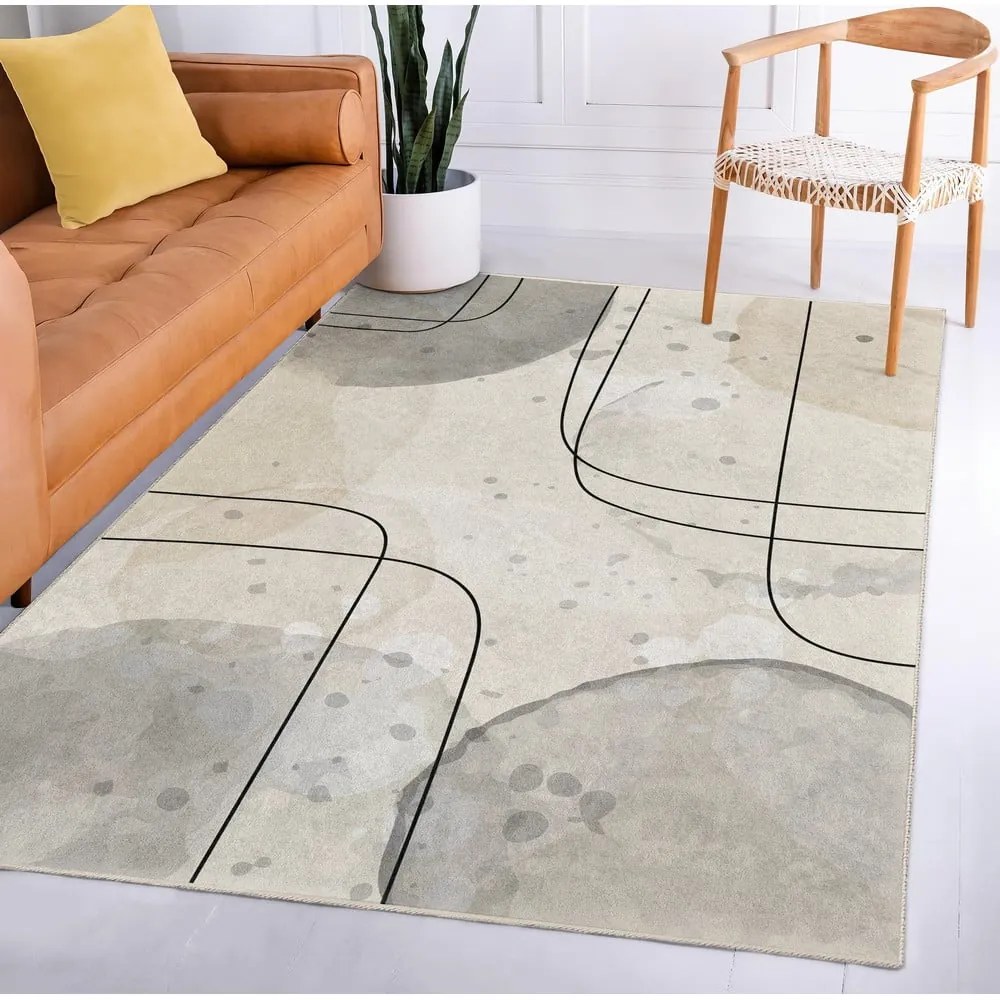 Szürke-krémszínű mosható futószőnyeg 80x200 cm Simple Lines – Mila Home