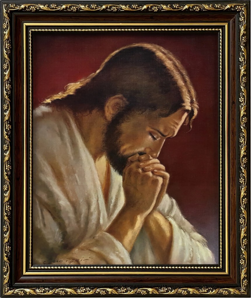 Vászonkép 31x26 Jézus Imádkozik Díszített Keret