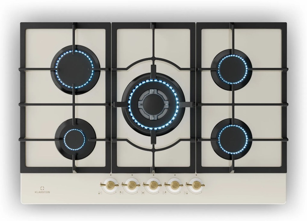 Klarstein Victoria 5, gázfőzőlap, 5 Sabaf égők, üvegkerámia, retró külső
