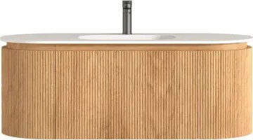 AREZZO design SELINA 120 cm-es ovális Fürdőszoba alsószekrény solid surface mosdóval, tölgy