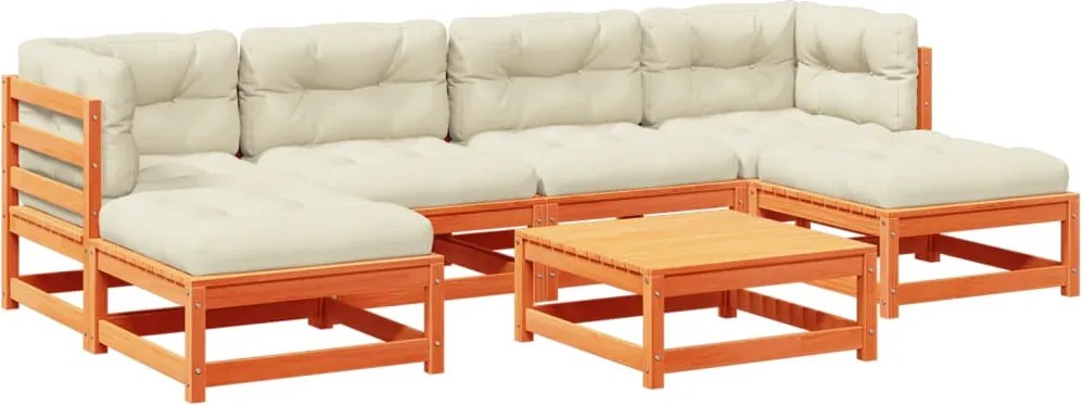 vidaXL 7 részes viaszbarna tömör fenyőfa kerti ülőgarnitúra párnákkal