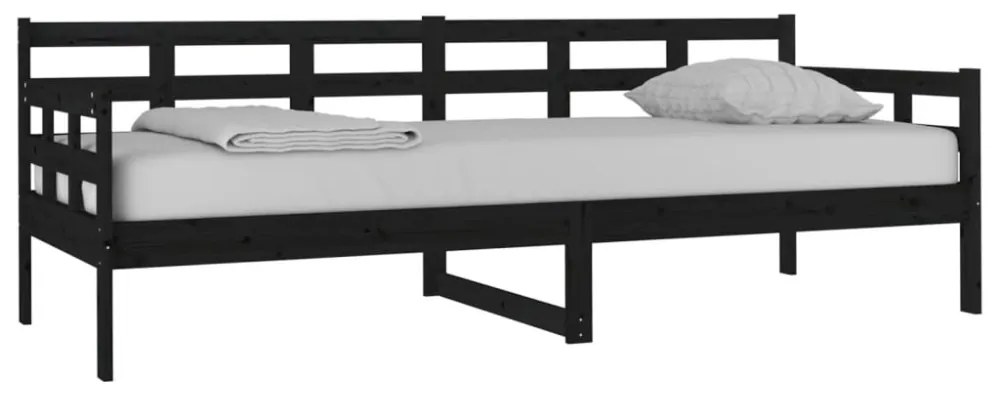 fekete tömör fenyőfa kanapéágy 80x200 cm